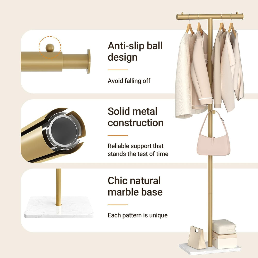 Width Adjustable T-shaped Coat Rack Freestanding, Modern Coat Rack, Gold