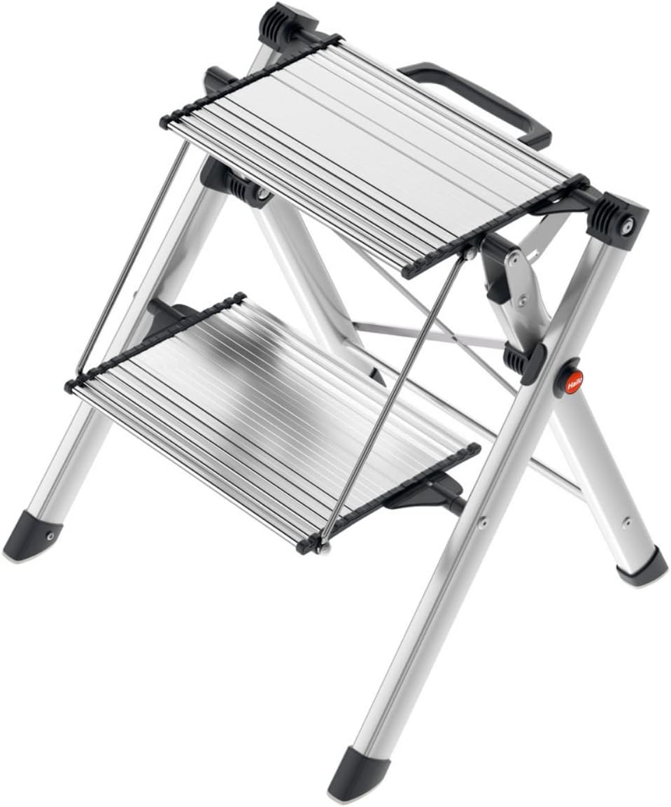 MK80 Mini Steel Step Stool Silver - Two Large Anti-Slip Steps