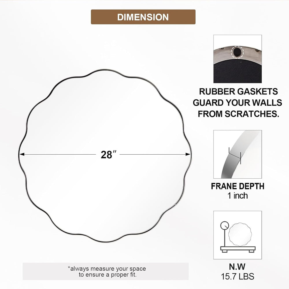 ANDY STAR Chrome Round Wall Mirror 28 inch, Polished Metal Frame Circle Bathr...