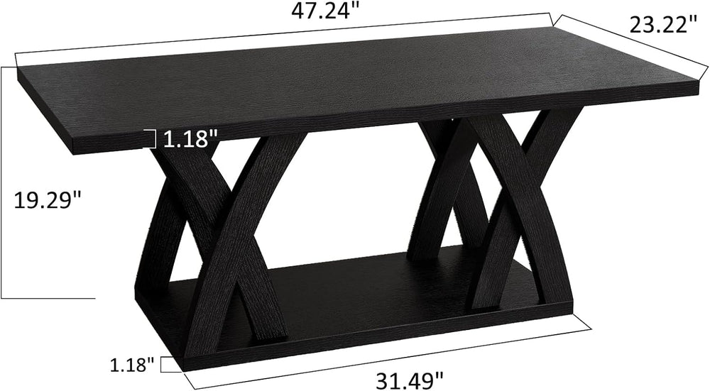 FROMJBEST Wood Coffee Table for Living Room, 47" Center Table, Black