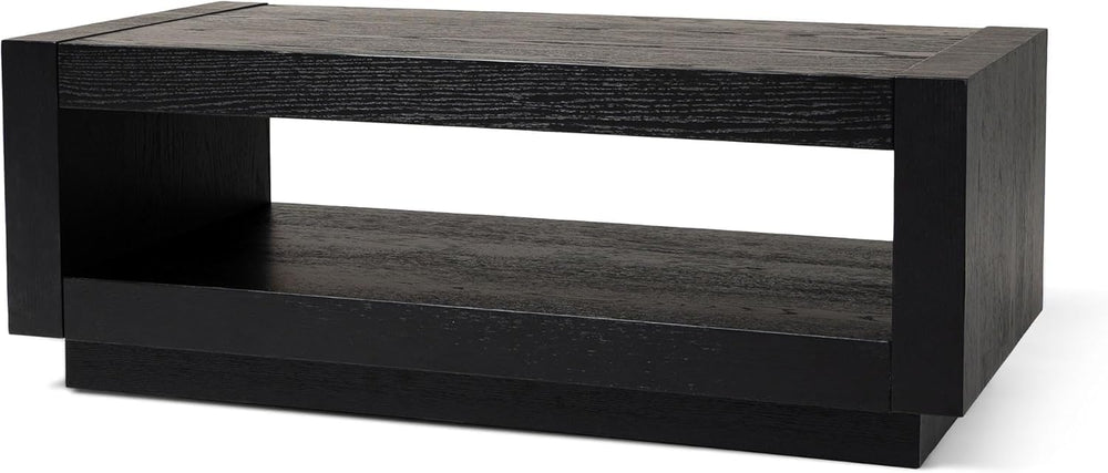 Maven Lane Artemis Coffee Table with Storage, Black Solid Wood, 18"