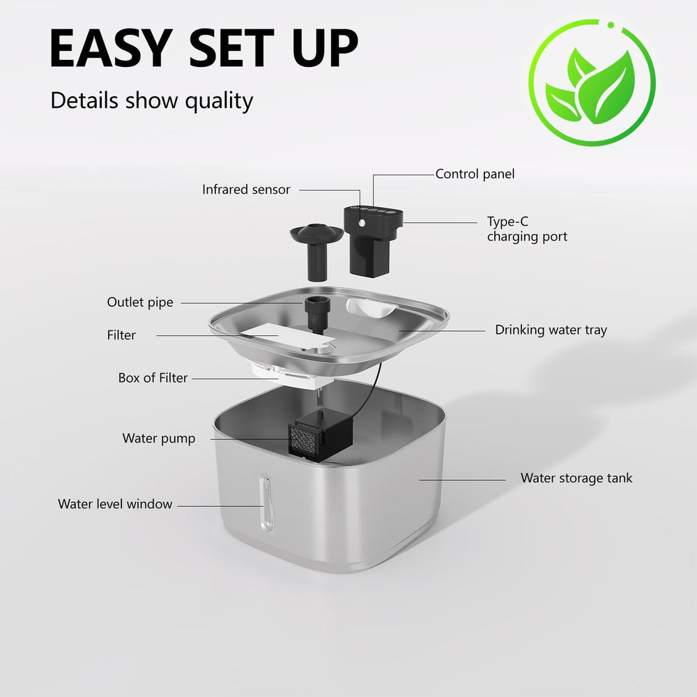 Automatic Cat Water Fountain, Wireless Pet Water Fountain Stainless Steel, Ul...
