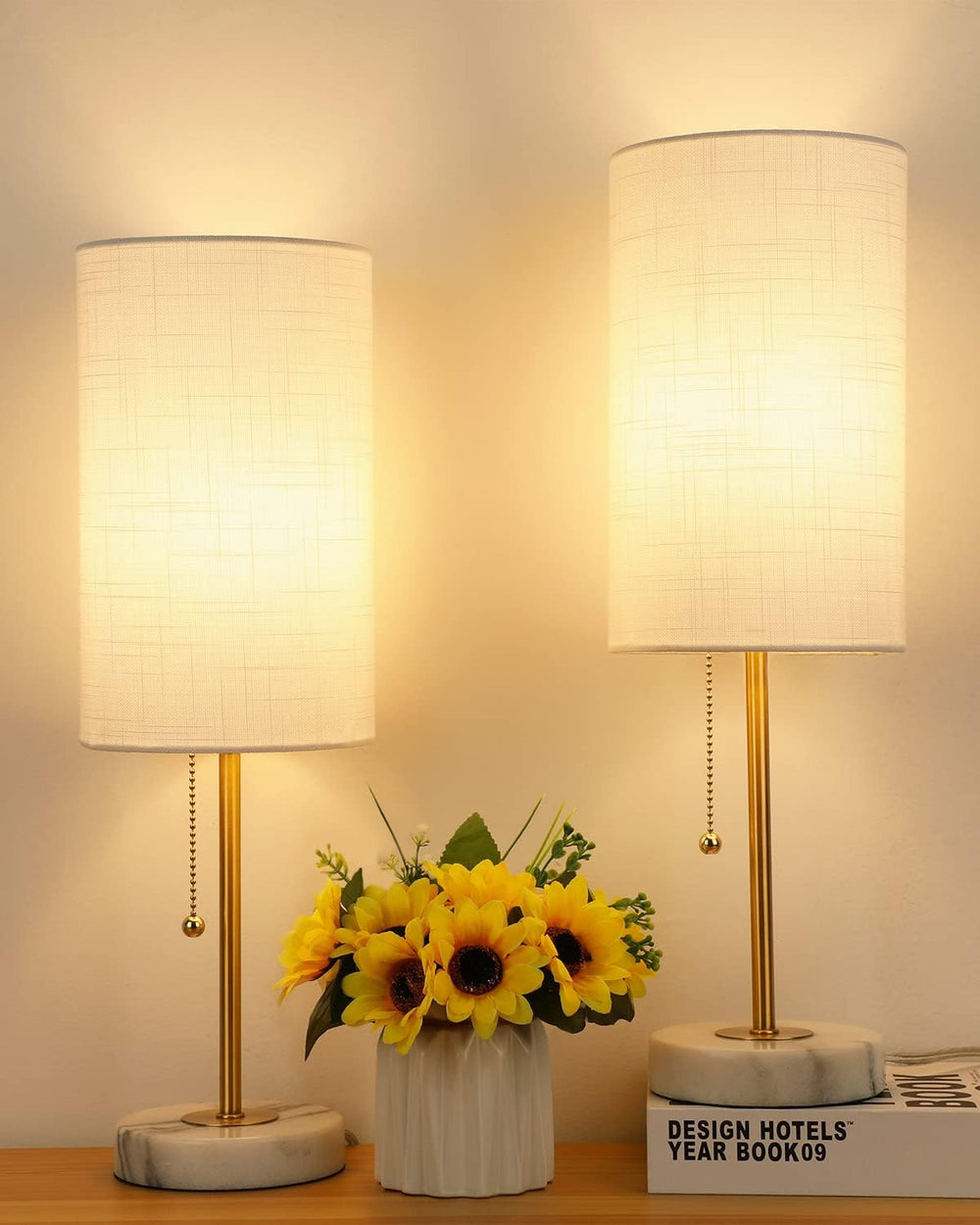 JUNNAI Table Lamps Set of 2, Gold Bedside Lamps, 3 Way Dimmable Nightstand La...
