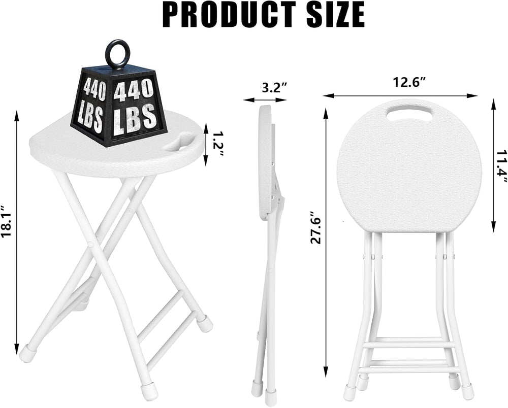 18 Inch Folding Stool with Handle & Steel Frame Pack of 4, White