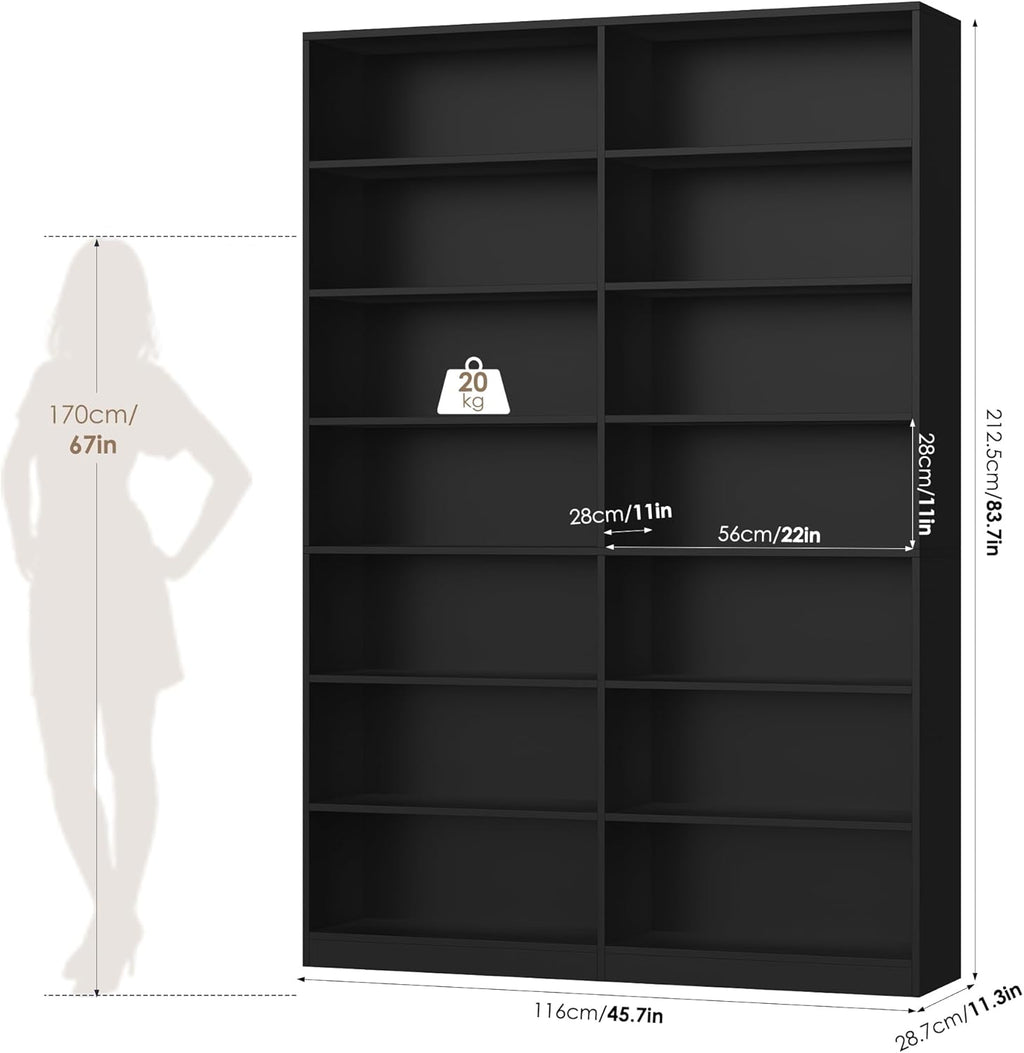 FACBOTALL 83.7" Tall Bookshelf and Bookcase,7-Tier Double Bookshelves Black