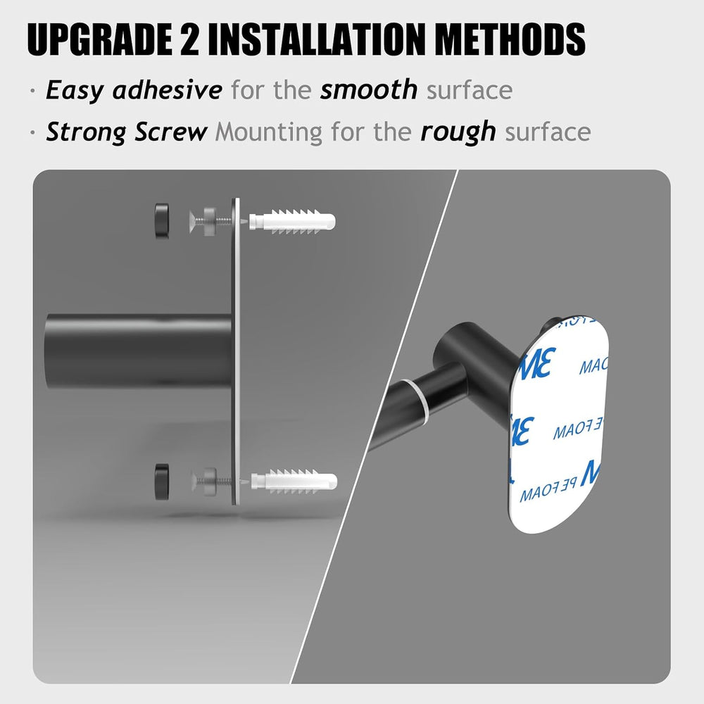 Towel Bar, Adhesive or Drill Wall Mount, Matte Black, 2 Pack