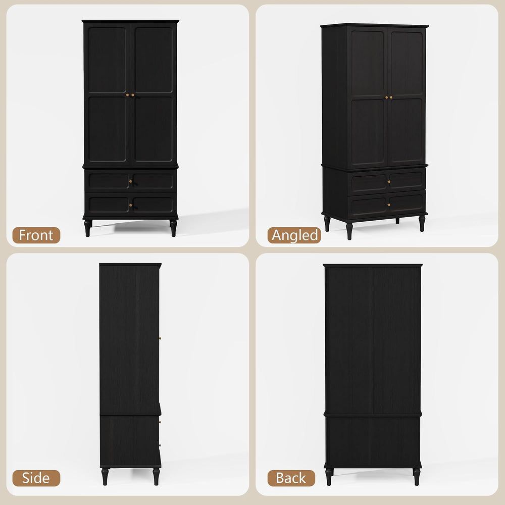 HLR 71" Wardrobe Closet Mid-Century Modern Style,Black