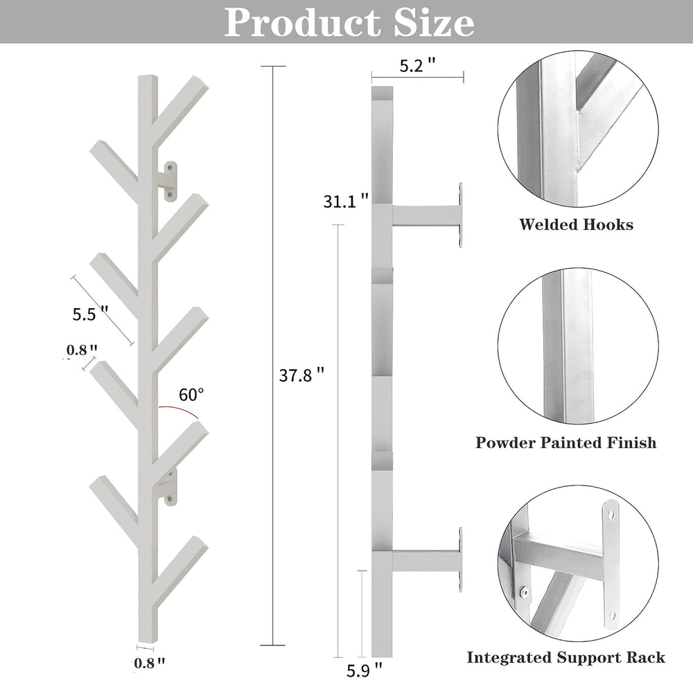 Vlush Wall-Mounted Metal Coat Rack with 9 Hooks White coat hooks