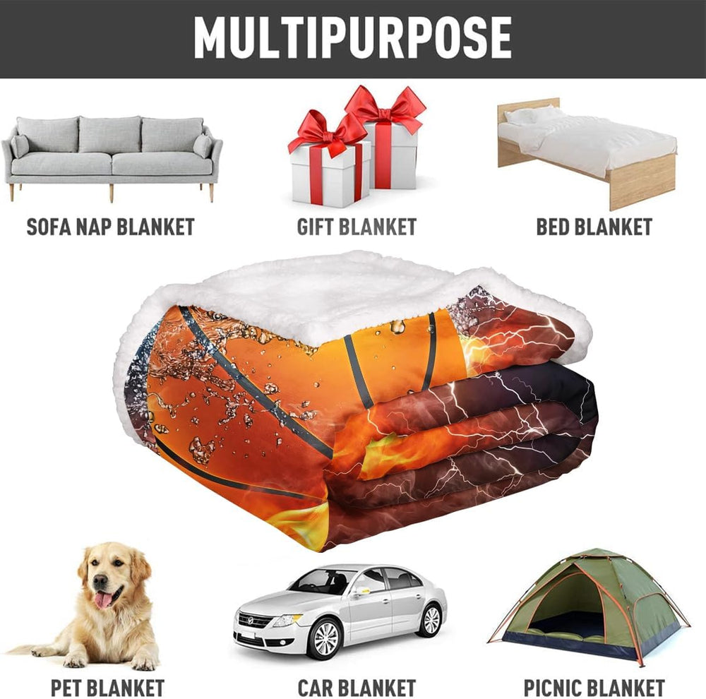 YISUEMEI Basketball Sherpa Blanket, Soft and Plush Water and Fire Collide Fle...