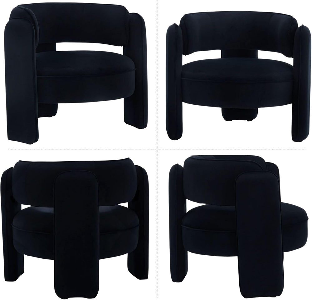 BESTANO Modern Barrel Accent Chair Set of 2, Black Velvet Upholstered Armchai...
