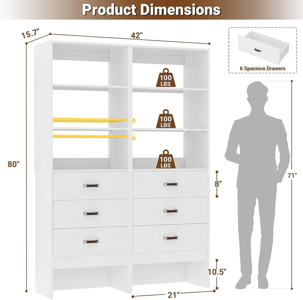 Freestanding 3.5FT Closet System with Leather Handles for Small Space White