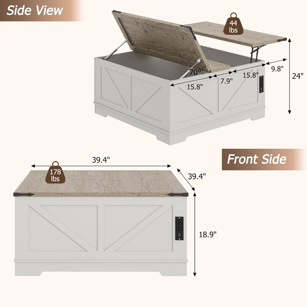EAG 40" Large Lift Top Coffee Table with Storage, White