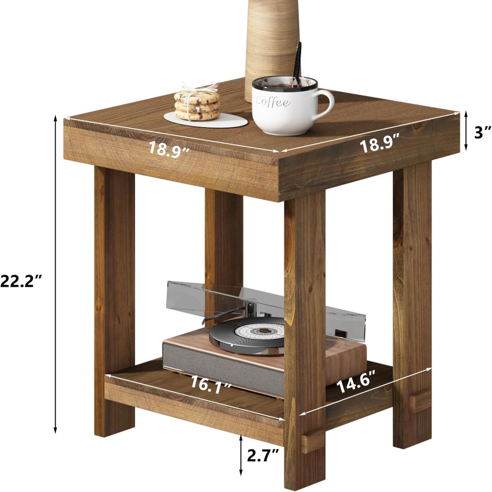 HOKYHOKY Set of 2 Solid Wood End Table, 2-Tier Farmhouse Side Table