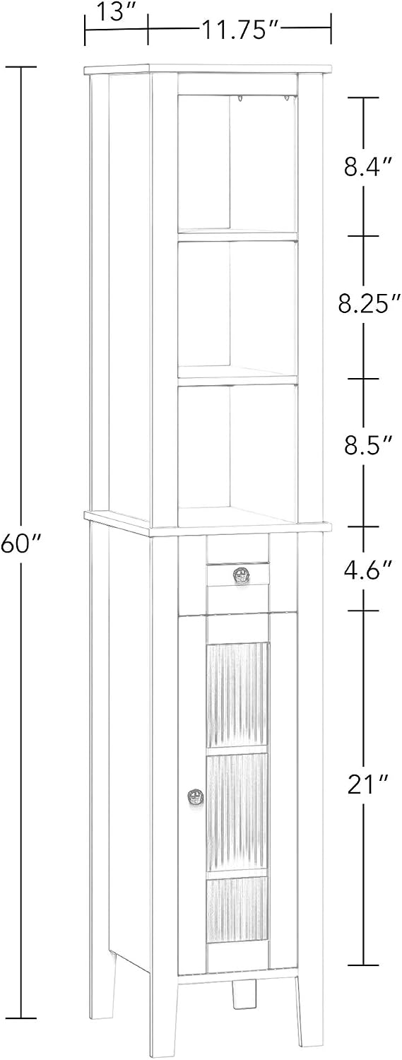 RiverRidge Prescott Tall Slim Bathroom Linen Storage Cabinet, White