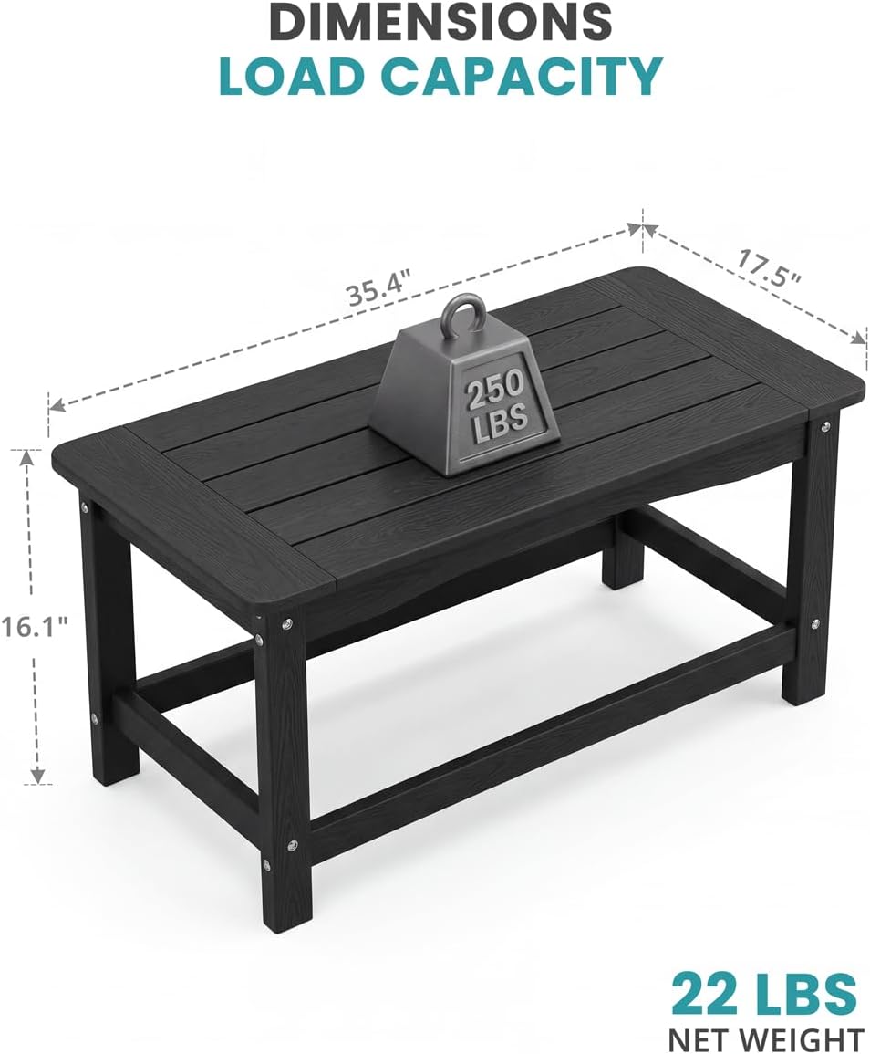 Outdoor Coffee Table Black, Small Poly Lumber, Patio Balcony Table