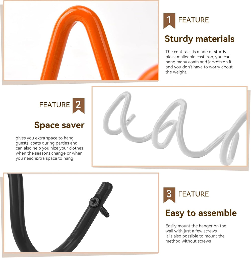 Coat Rack Wall Mount, Creative Wave Wall Hooks 20KG Capacity, Easy Installati...