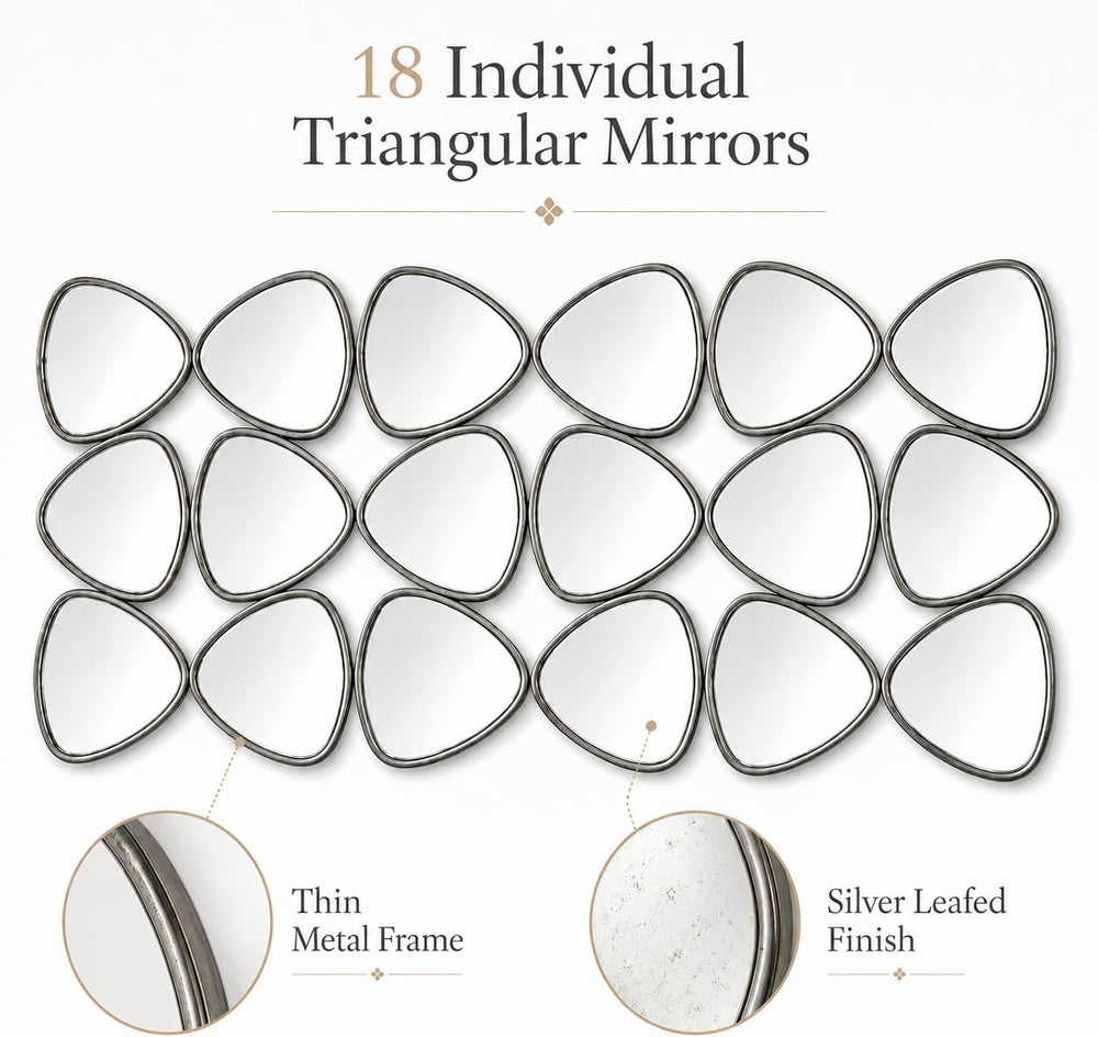 Large Geometric Decorative Wall Mirror, 47.2 x 23.6 in, Silver Foil
