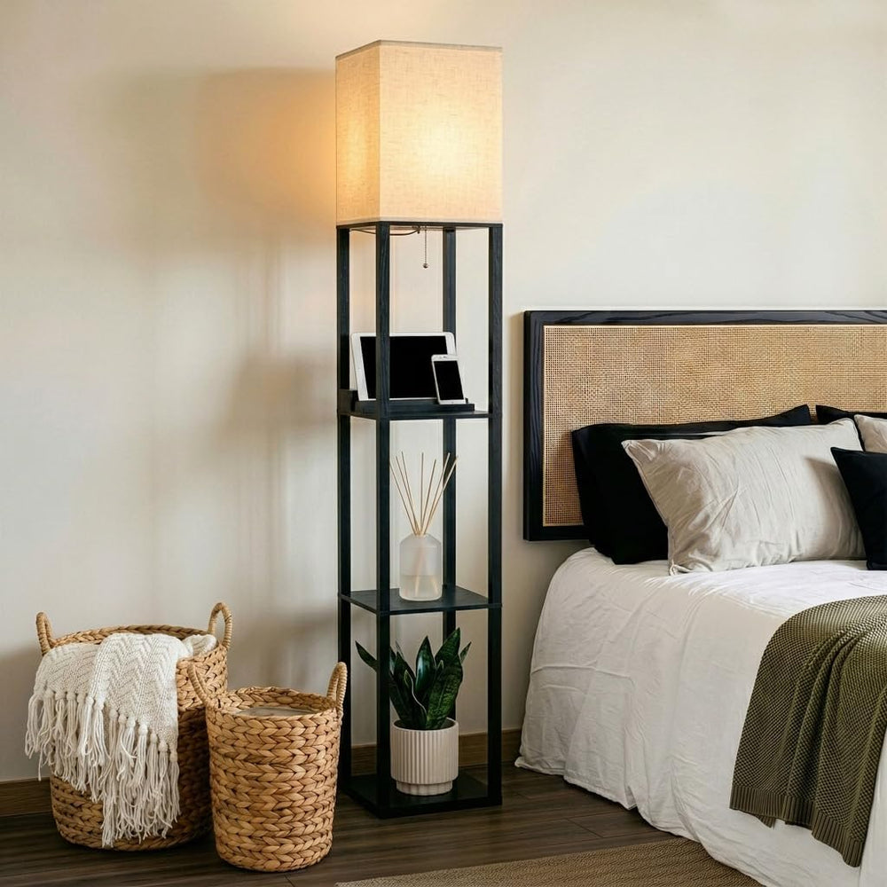 Brightech Maxwell Charger - Modern Shelf Floor Lamp with USB Charging Ports &...