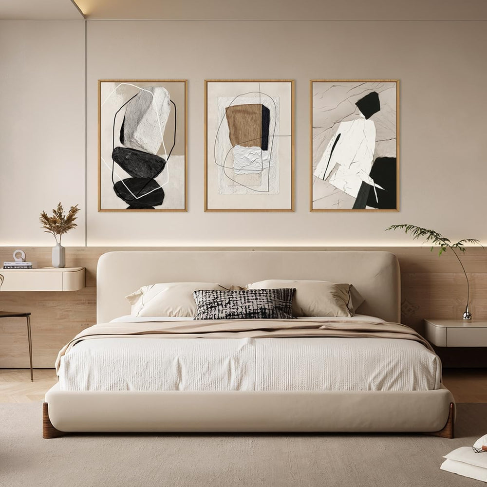 ANHUIB Large Neutral Abstract Wall Art Canvas,Black Beige Artwork, Modern Fra...