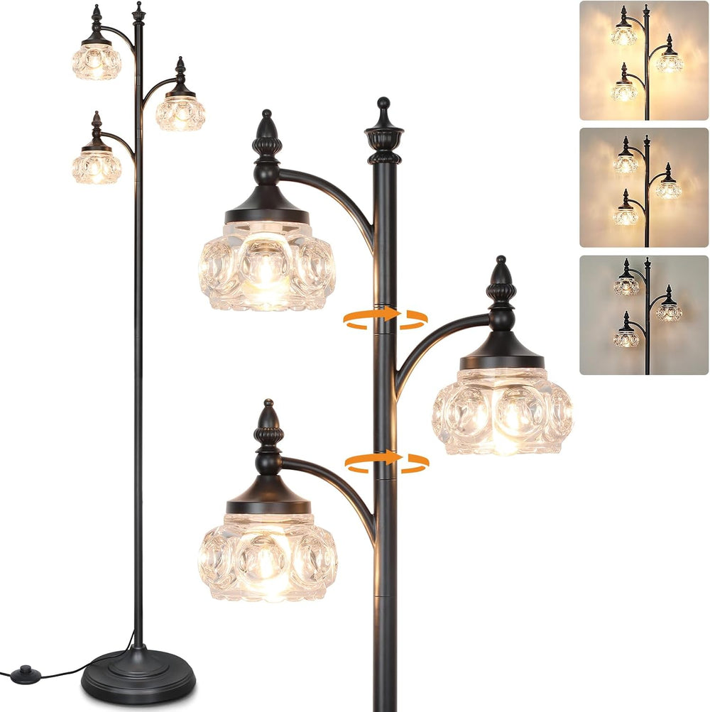 JUNNAI Black Floor Lamp for Living Room,Tall Standing Lamp Dimmable Tree Floo...