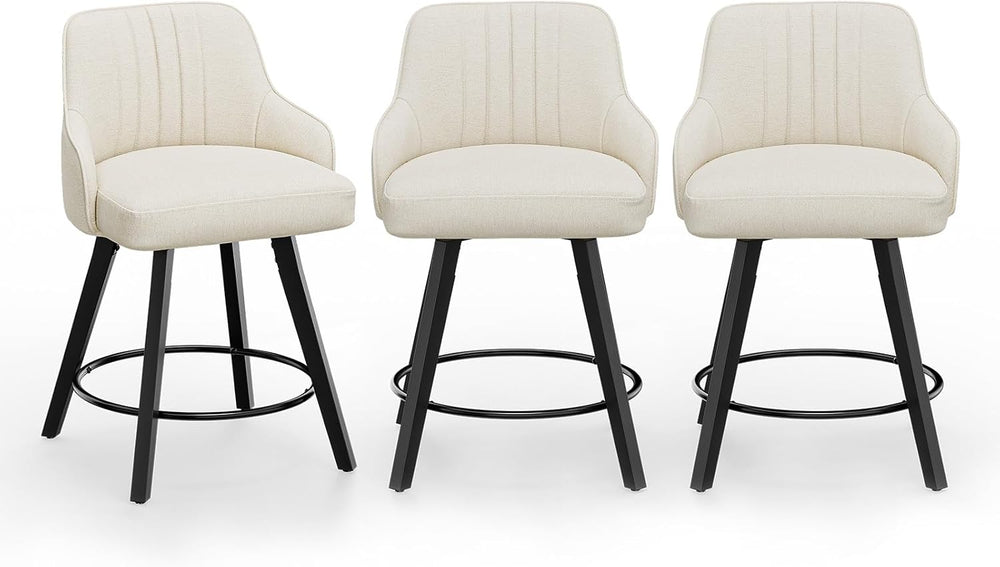VINGLI 24" H Swivel Barstools Counter Height Bar Stool Set of 3, Beige