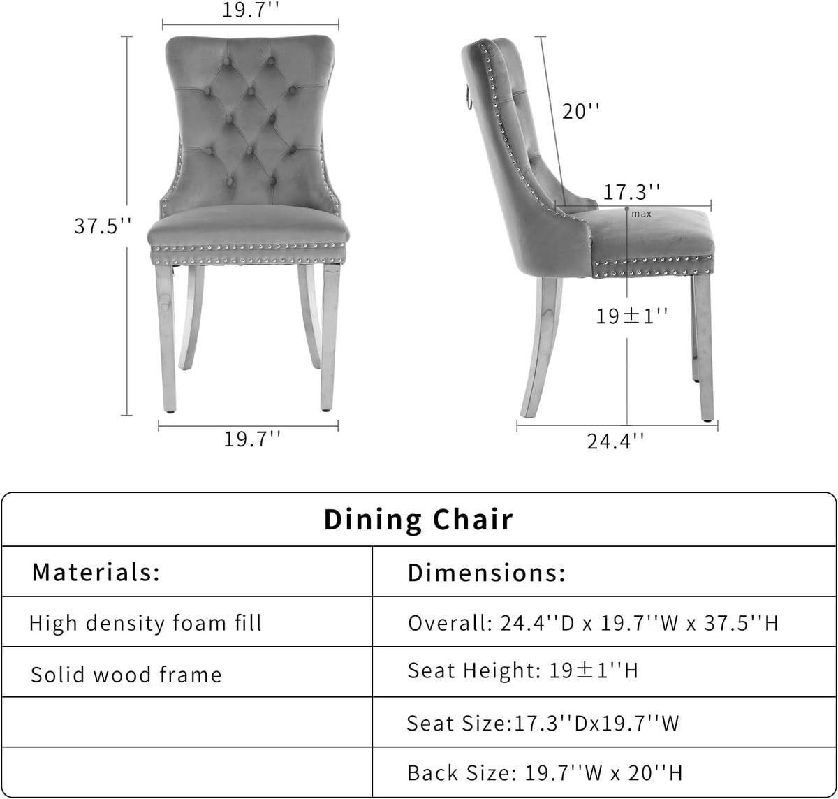 beige velvet dining chairs set of 2, tufted, close-up detail