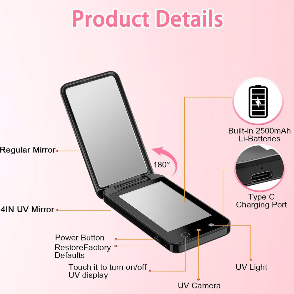 DESCHEN UV Camera UV Mirror for Sunscreen Test Rechargeable 4 Inch