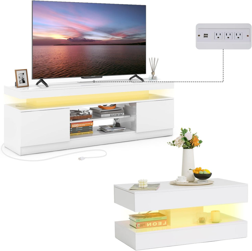Verano Garden 2-Piece LED High Gloss Living Room Table Set with Storage