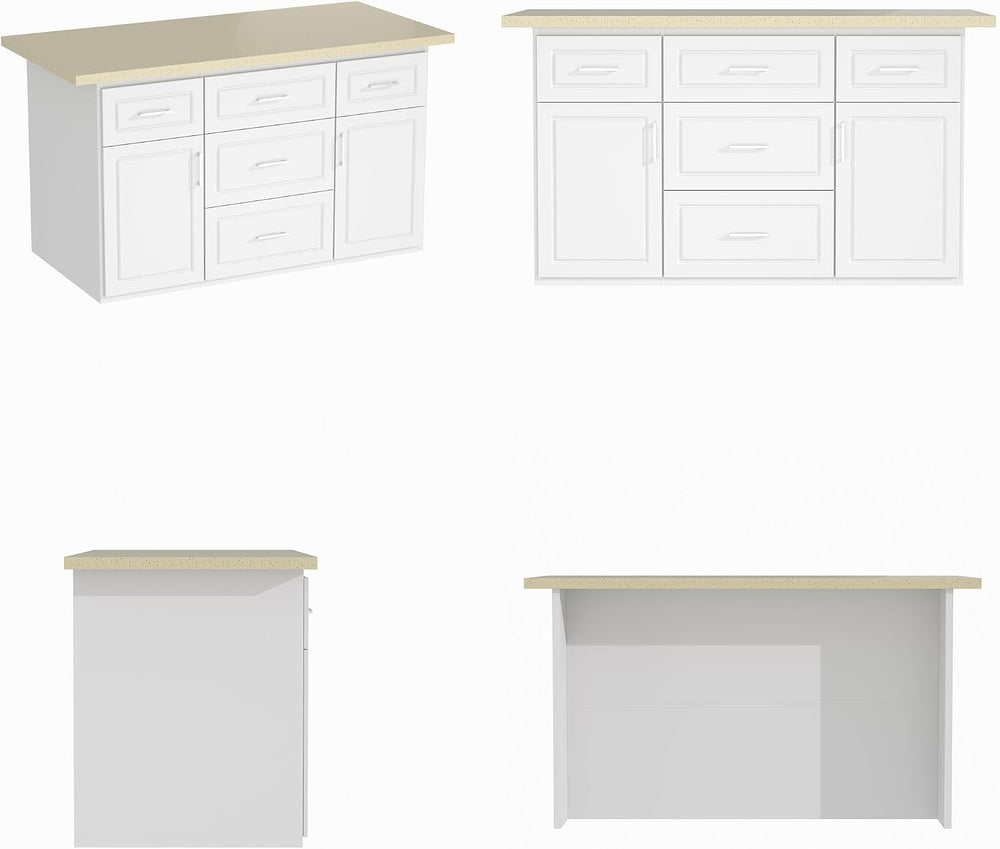 AIEGLE 66.9-in Stationary Kitchen Storage, Island Table with Seating, White