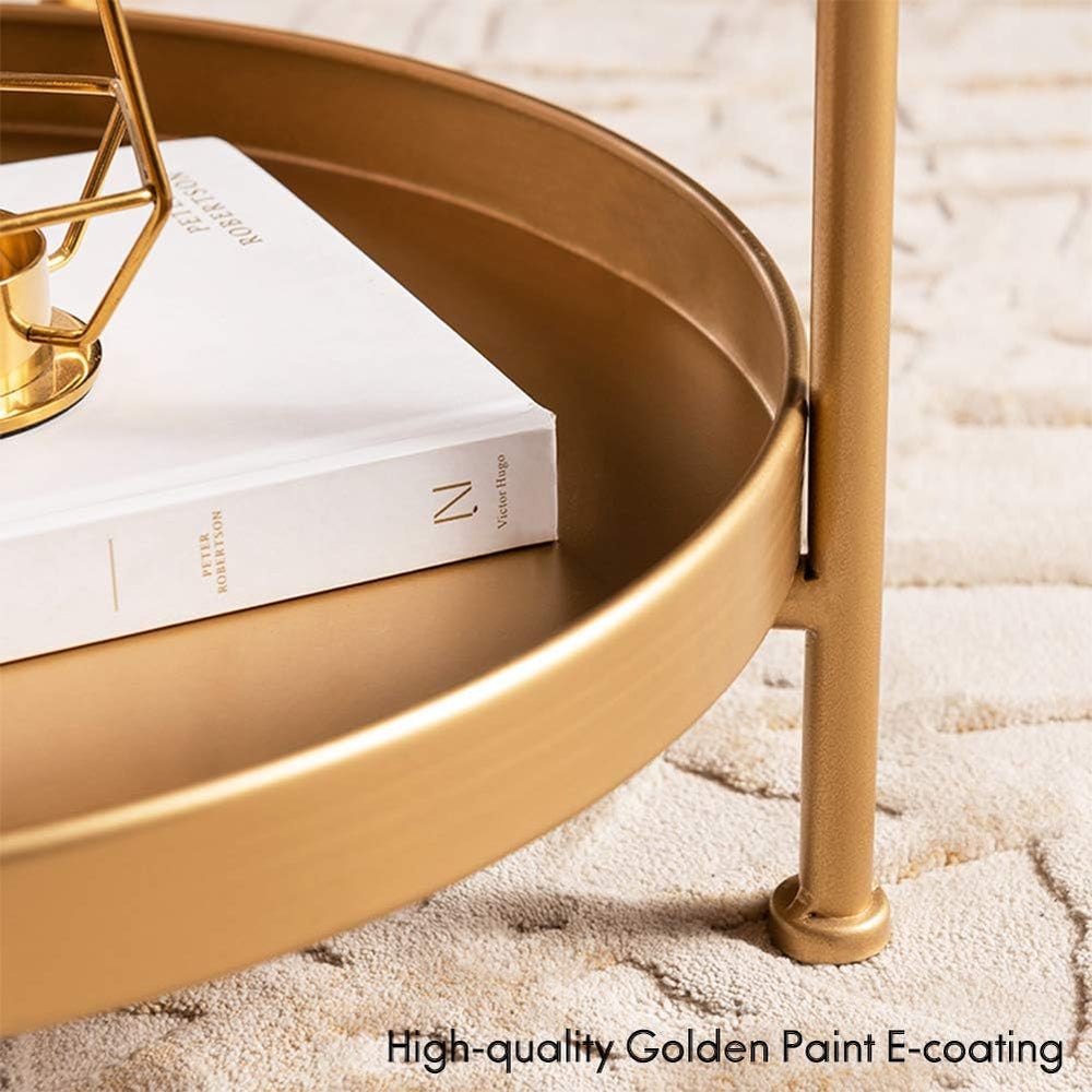 Tiita Gold Round End Tables, 2 Pack, 2-Tier Metal Side Tables, Nightstands