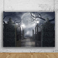 10x8ft Halloween Full Moon Cemetery Forest Photo Backdrop Decor
