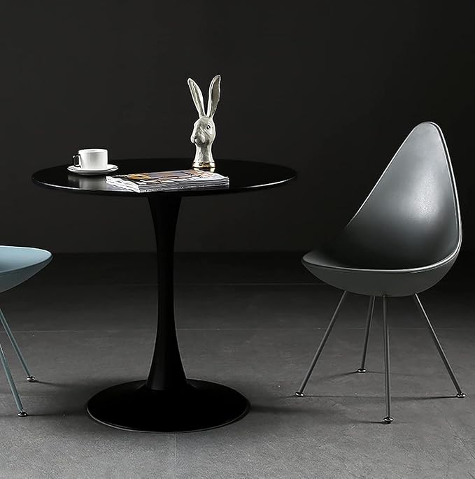 24" Round Dining Table for 2 MDF Table Top and Heavy Metal Dining Table Leg for Kitchen Dining Room Apartment Small Space(Black)