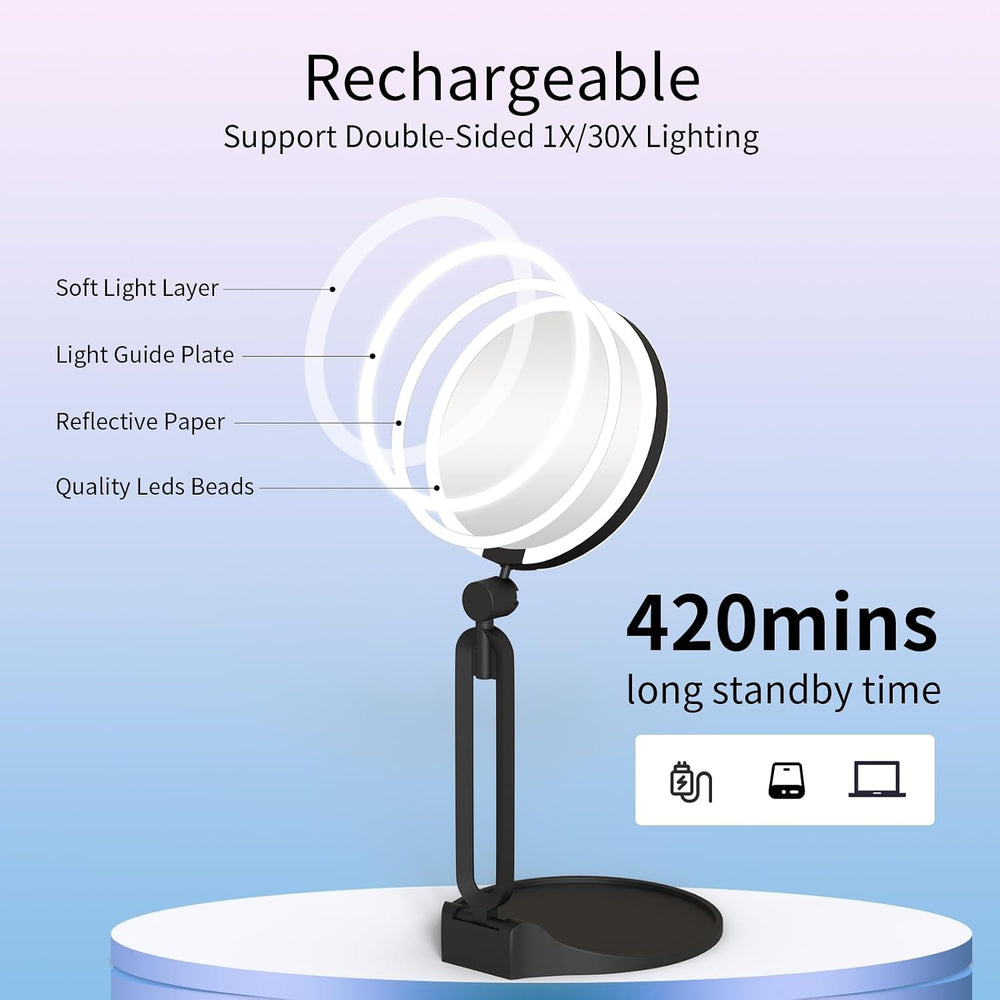 Travel Magnifying Makeup Mirror with Lights, Double Sided 40X/1X, 6inch