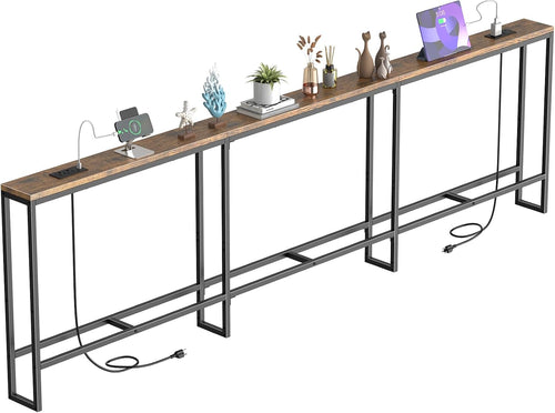 102 in Narrow Behind Couch Table with 2 Power Outlets,Rustic Brown | 2 USB-C Ports ,Sofa Tables Narrow Long ,Small Space Furniture ,Slim Console Table for Entryway & Small Spaces