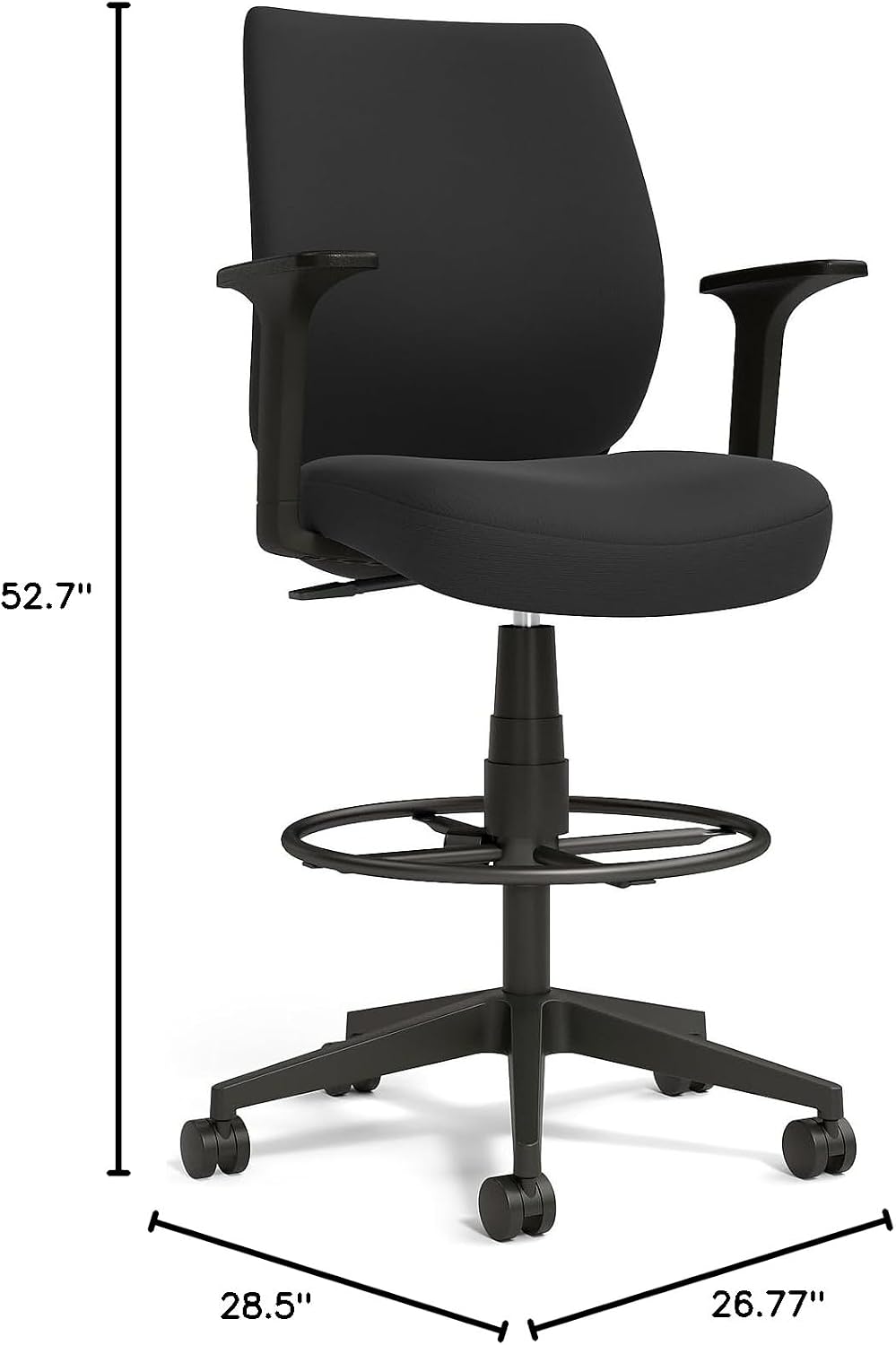Staples Drafting Stool, Fabric, Black, with Footrest