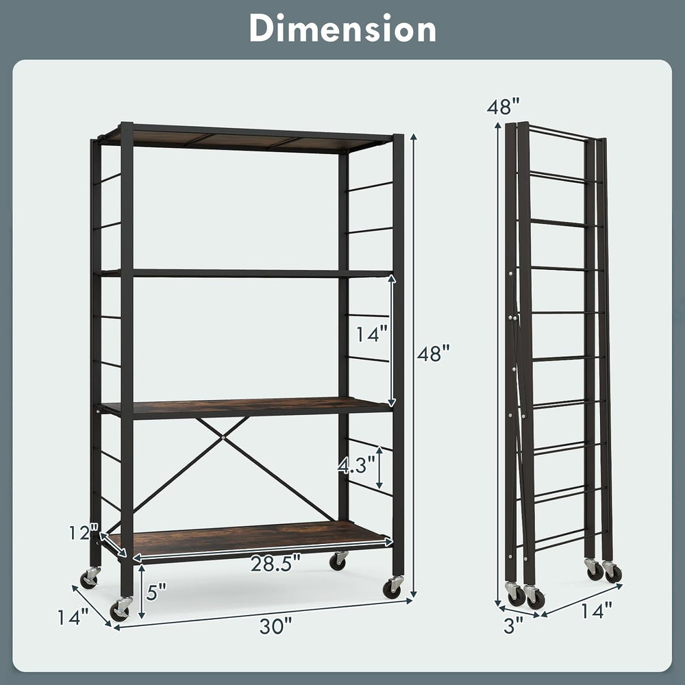 GIANTEX 4-Tier Folding Storage Shelf, Collapsible Shelving Unit w/Lockable Wh...