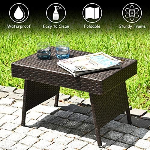 Tangkula Outdoor Folding Wicker Side Table
