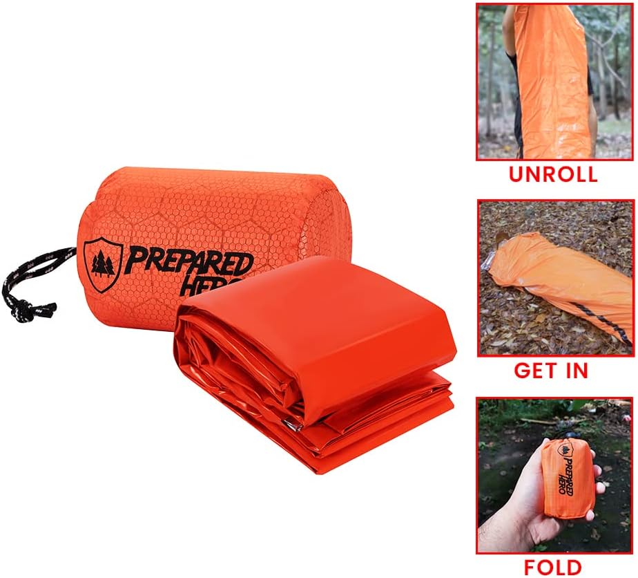 Prepared Hero Survival Bag, Emergency Bivy Sleeping Bag, Orange, 2 Pack