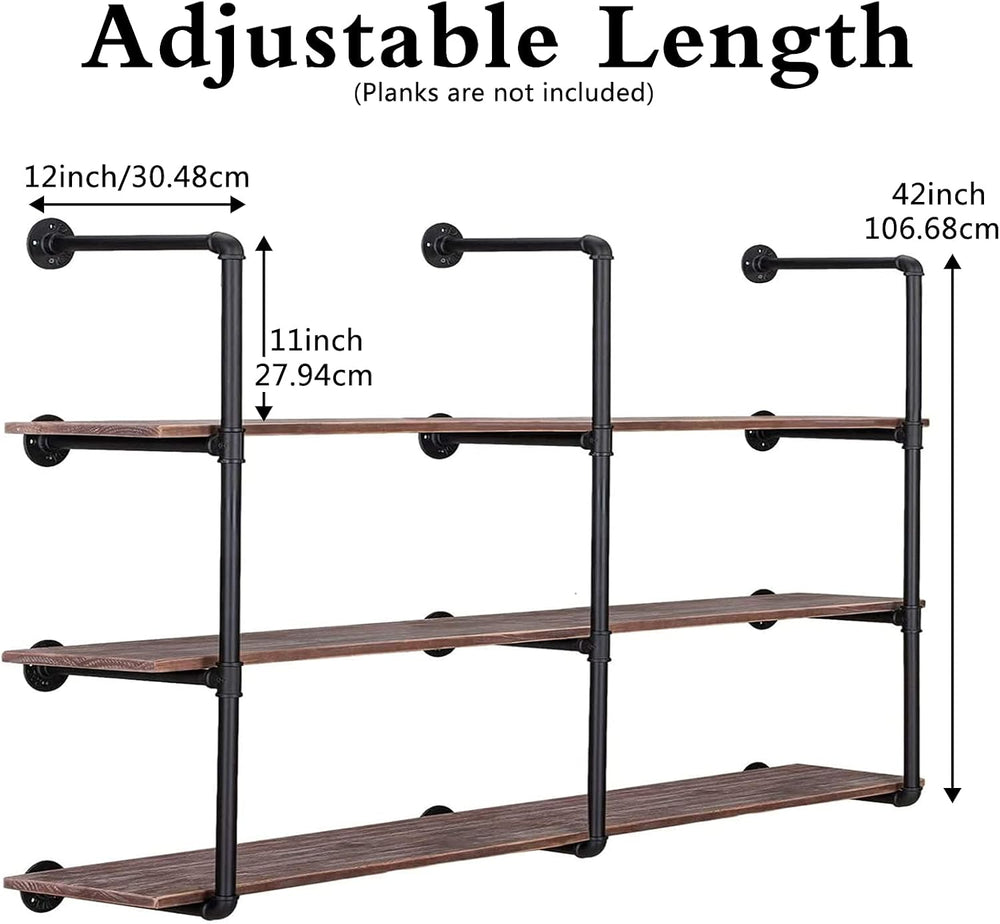 Pynsseu Industrial Iron Pipe Shelving Brackets Unit, Farmhouse Wall Mounted P...