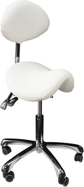 Rolling Stool with Back, Adjustable Salon Chair, White
