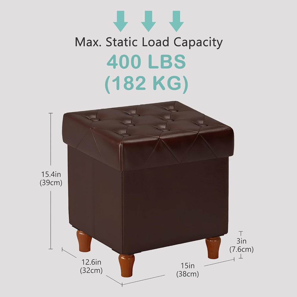 CAROLMADE Folding Storage Ottoman Cube PU Leather Footstool with Wood Legs Ot...