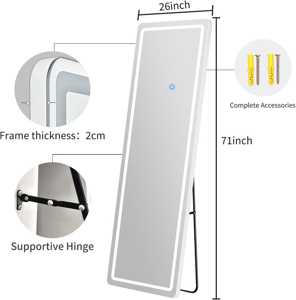 71" x 26" Rectangle Full Length Mirror with Lights for Bedroom
