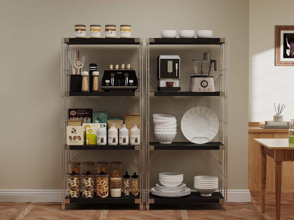 4-Tier Industrial Bookshelf, Wood and Metal Shelf Unit, Storage Bookcase