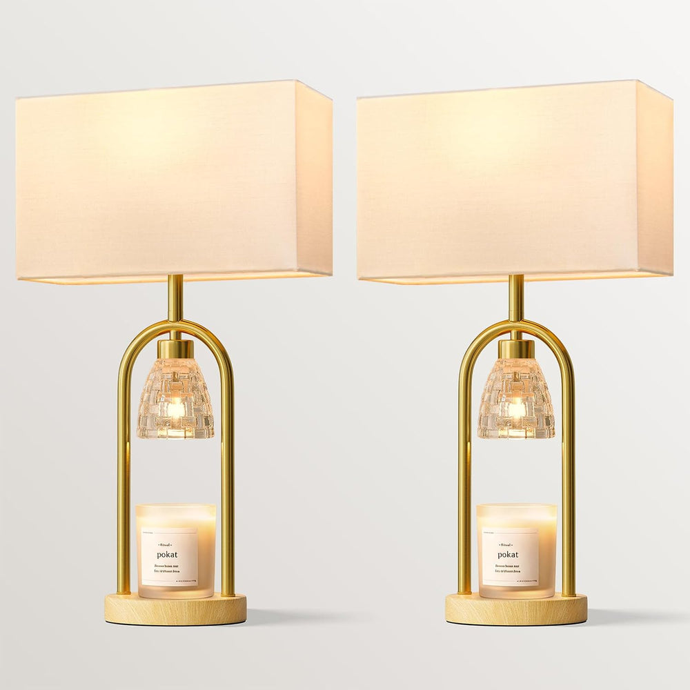 PoKat 22'' Gold Table Lamps Set of 2 with Candle Warmer for Bedroom, ...