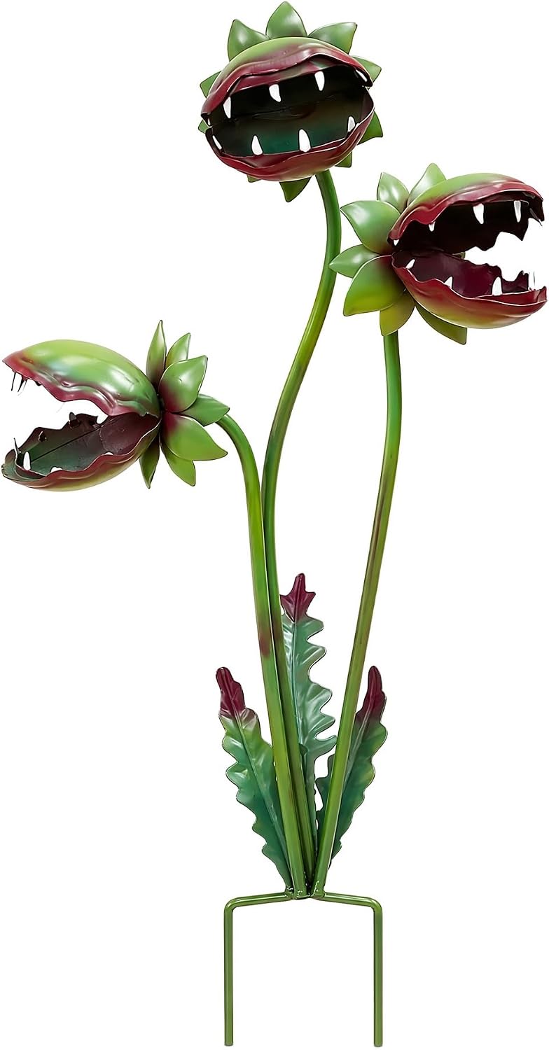 Venus Flytrap Garden Stake - 25inch Metal Outdoor Flowers Yard Art (1PCS)