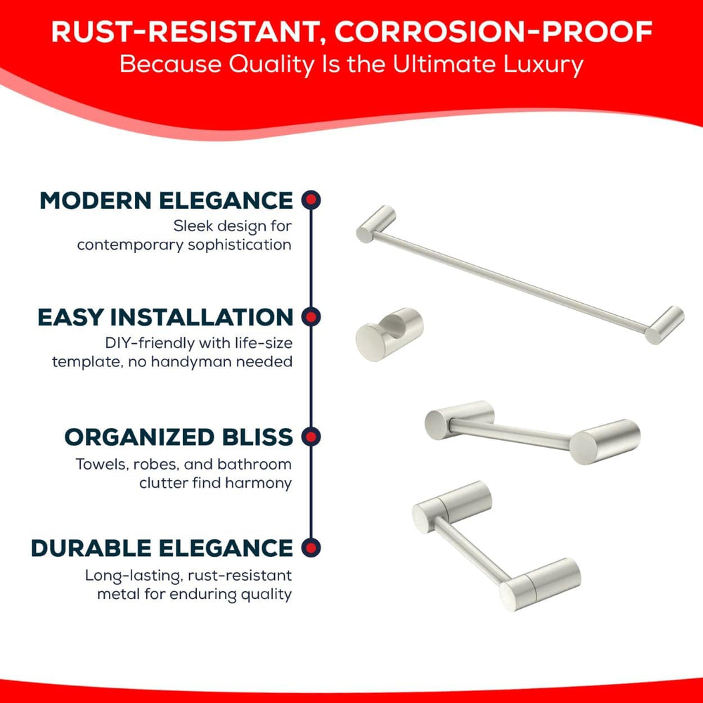 The Door Bull Modern 4-Piece Bathroom Hardware Set - Brushed Nickel