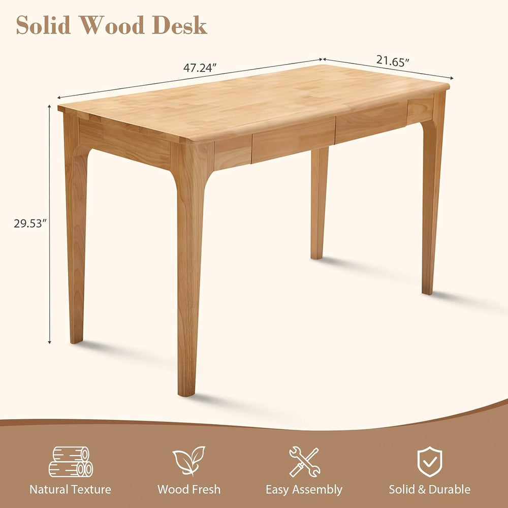Zevemomo Solid Wood Desk w/Drawers, Home Office Writing Solid Wooden Desks