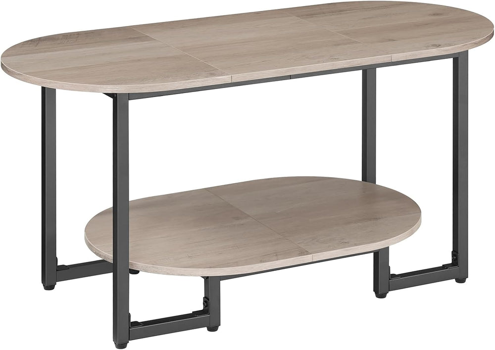 HOOBRO Coffee Table for Living Room, Oval Small Coffee Table with 2-Tier Open...