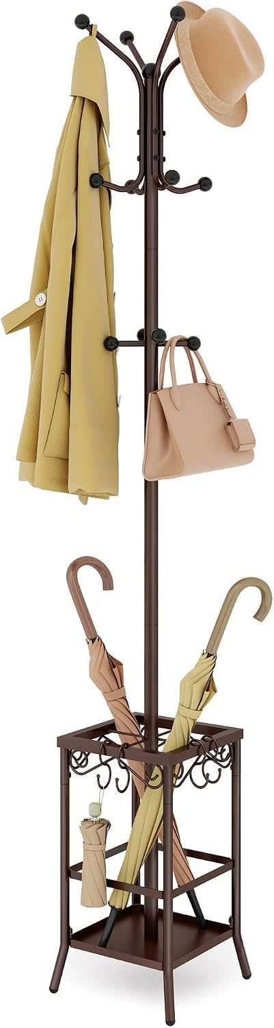 Hoctieon Coat Rack Freestanding, Coat Tree with Umbrella Holder