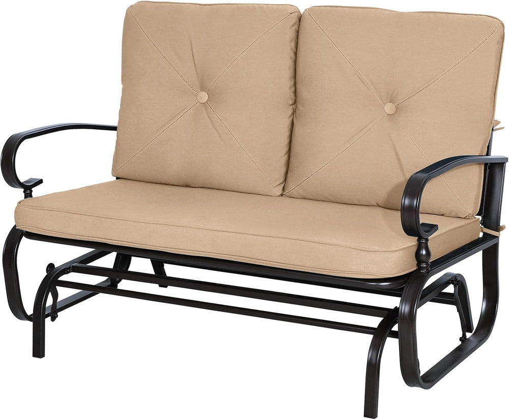 Outdoor Loveseat Patio Swing Glider Bench 2 Seats Rocking Chair, Wrought Iron...